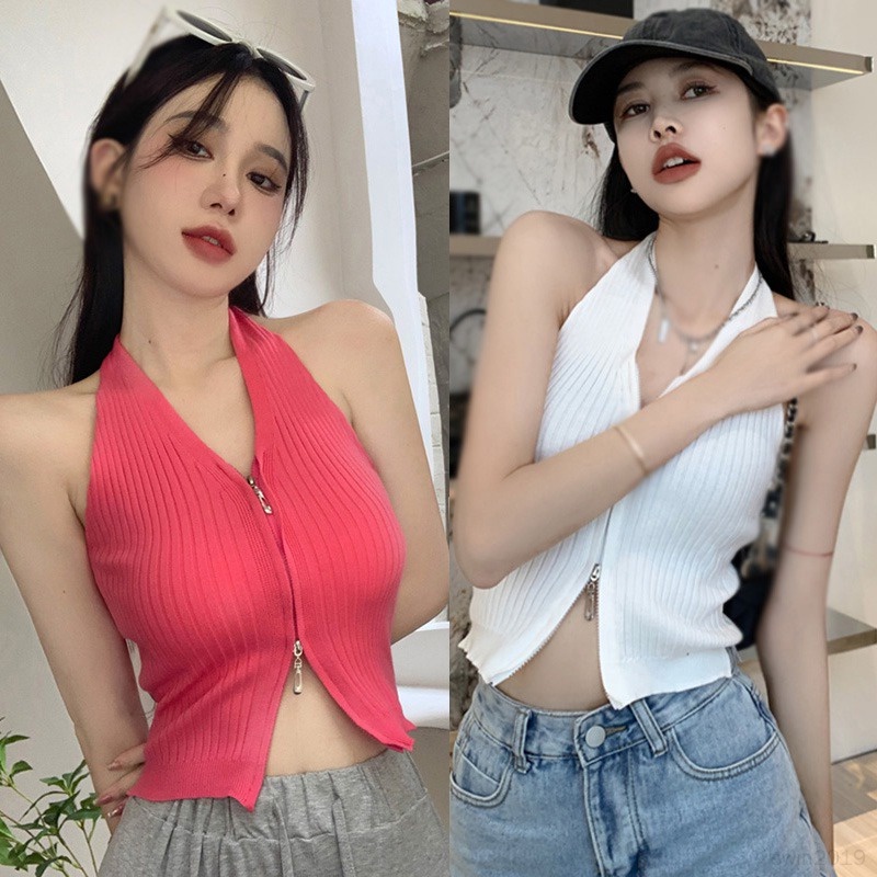 Áo Tank Top Dệt Kim Không Tay Cổ Chữ V Màu Sắc Đơn Giản Cho Nữ