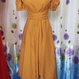 Váy maxi tay phồng nơ eo