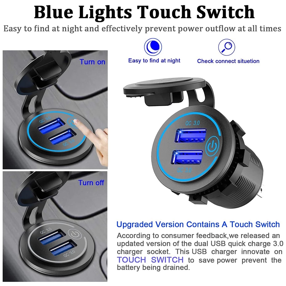 Phích Cắm Sạc USB Kép Có Màn Hình LED Hiển Thị Chống Nước Chống Bụi 5V2.1A / Đầu Vào 12V24V Cho Xe Hơi Xe Máy