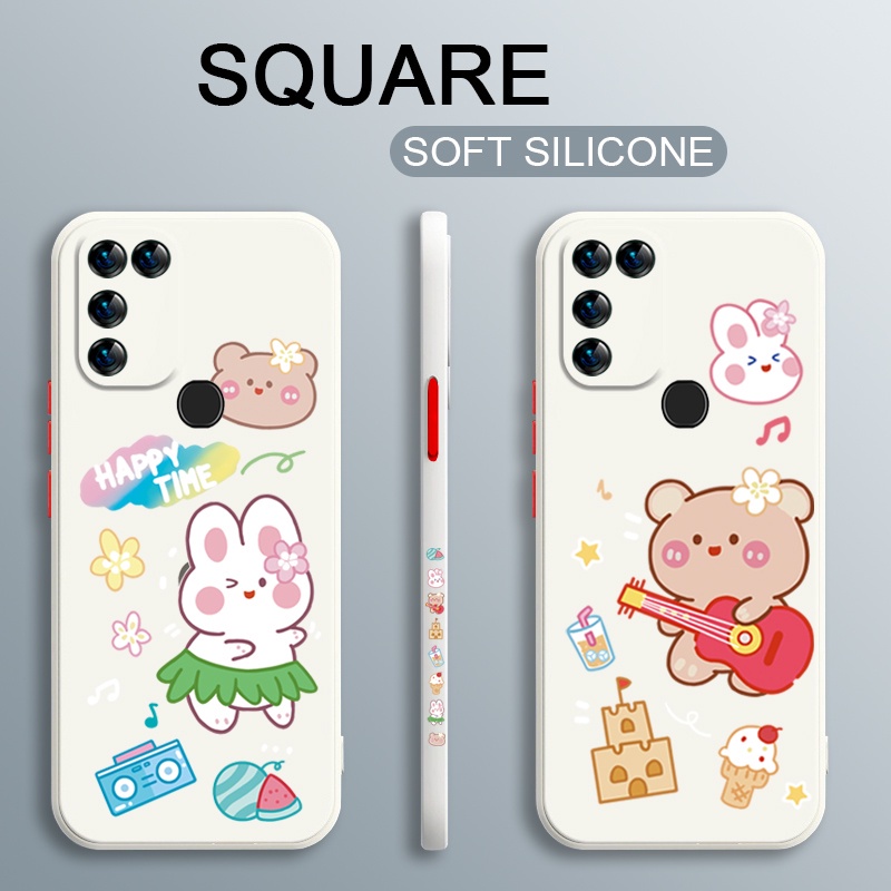 Casing TECNO Spark 6 Go 2020 5 Air Cute Cartoon Soft Case Liquid Silicone Side Painting Phone Cover