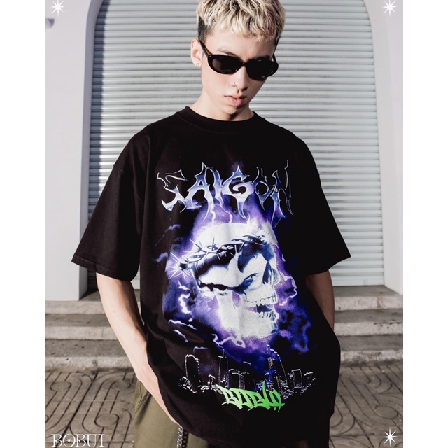 Áo bobui LIGHTNING SKULL LOGO TEES/ BLACK real chính hãng 100%