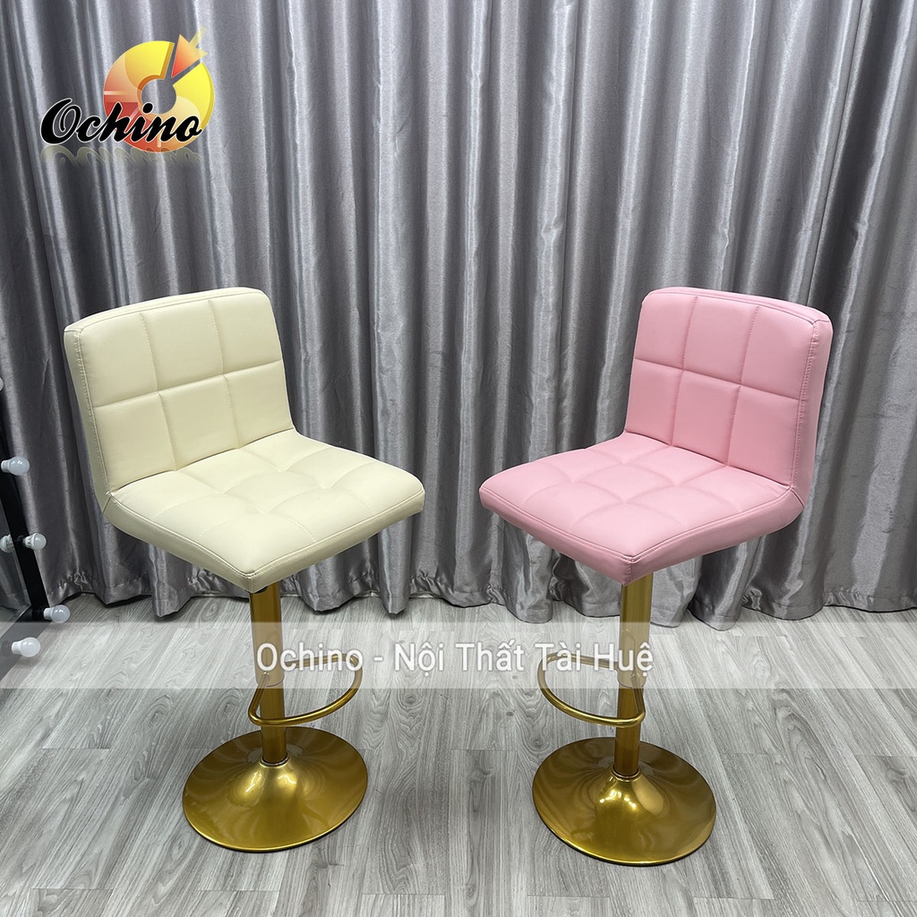 Ghế Bar, Ghế Trang Điểm Mẫu vịn tay inox không tay Chân Vàng K1 Sang Chảnh Điều Chỉnh Độ Cao 60/80 Và Xoay 360 Độ