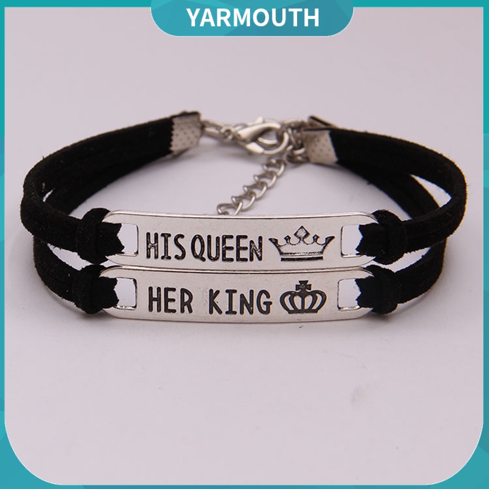 Vòng Tay Đôi Khắc Chữ His Queen Her King Cho Tình Nhân