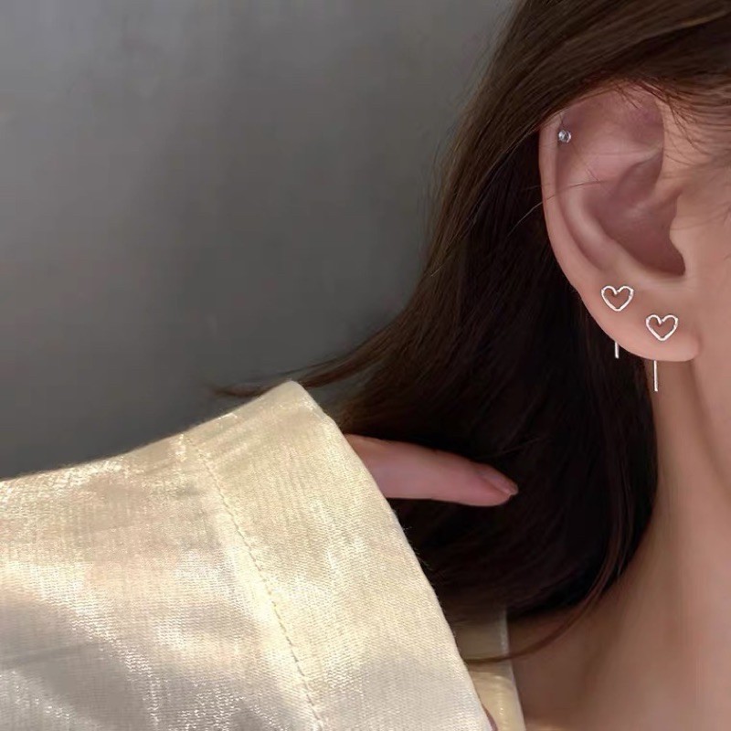 1 đôi khuyên tai bông tai tim rỗng nhỏ móc sau