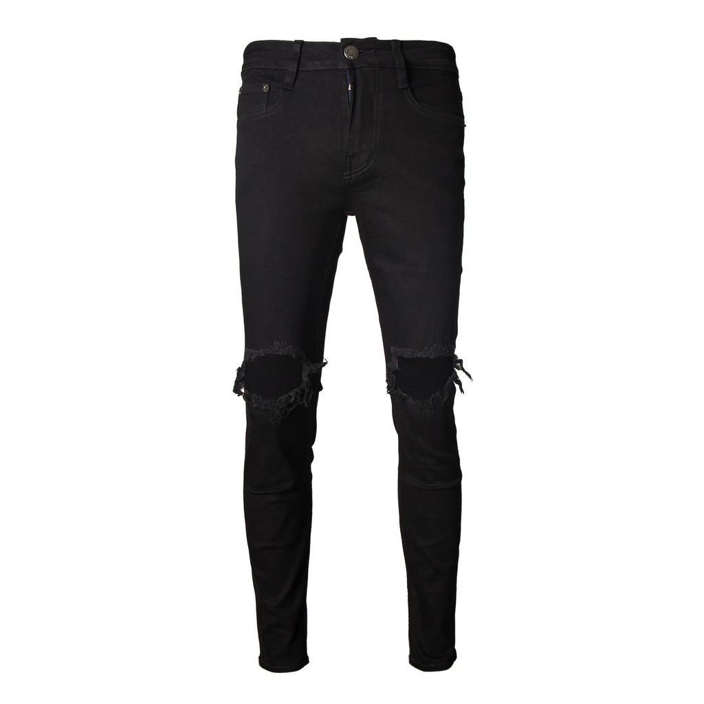 Quần Skinny Jeans Nam-Màu Đen-Rách Gối To-Chất Liệu Cotton Co Giãn-Ống Đứng Dáng-Ống Ôm Chân Chuẩn Skinny | WebRaoVat - webraovat.net.vn