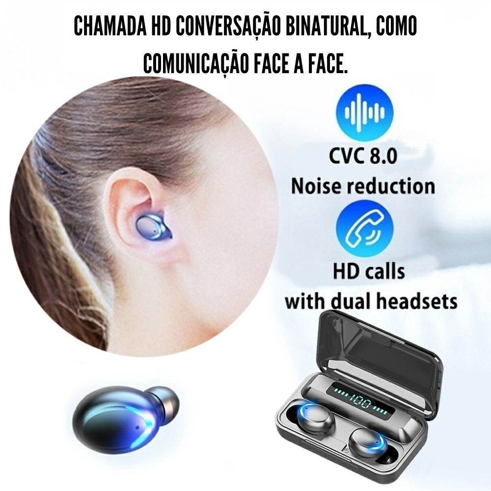 Tai Nghe Bluetooth 5.0 Không Dây 9D Sound F9 TWS Chống Thấm Nước IPX7 Màn Hình Kỹ Thuật Số