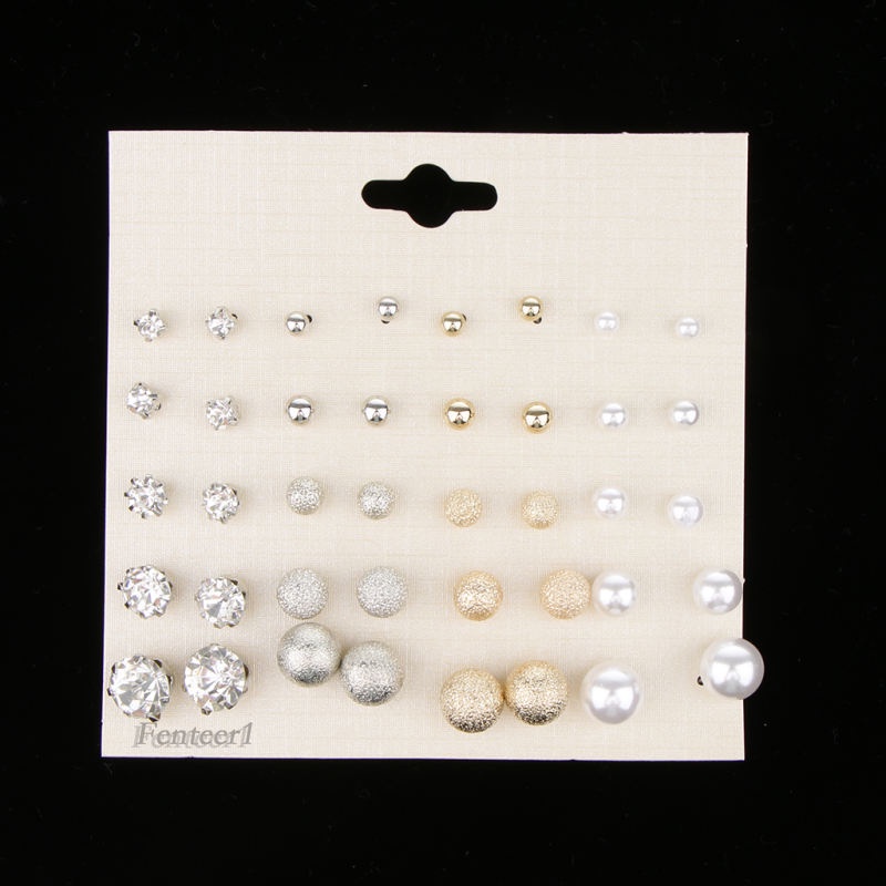 Set 20 đôi bông tai đính ngọc trai giả