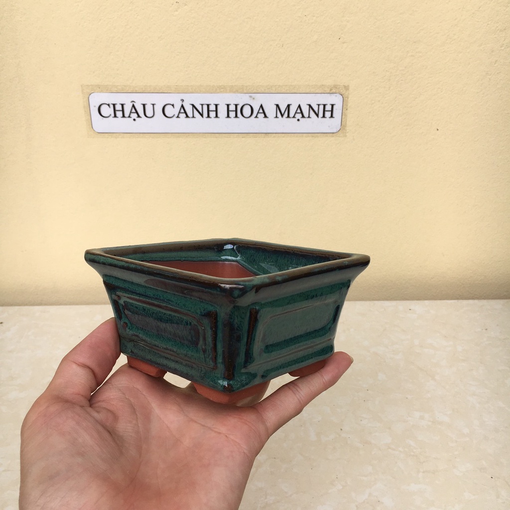 Chậu Vuông loe bonsai sen đá mini đất nung men hoả biến gốm Bát tràng 1 size SP473