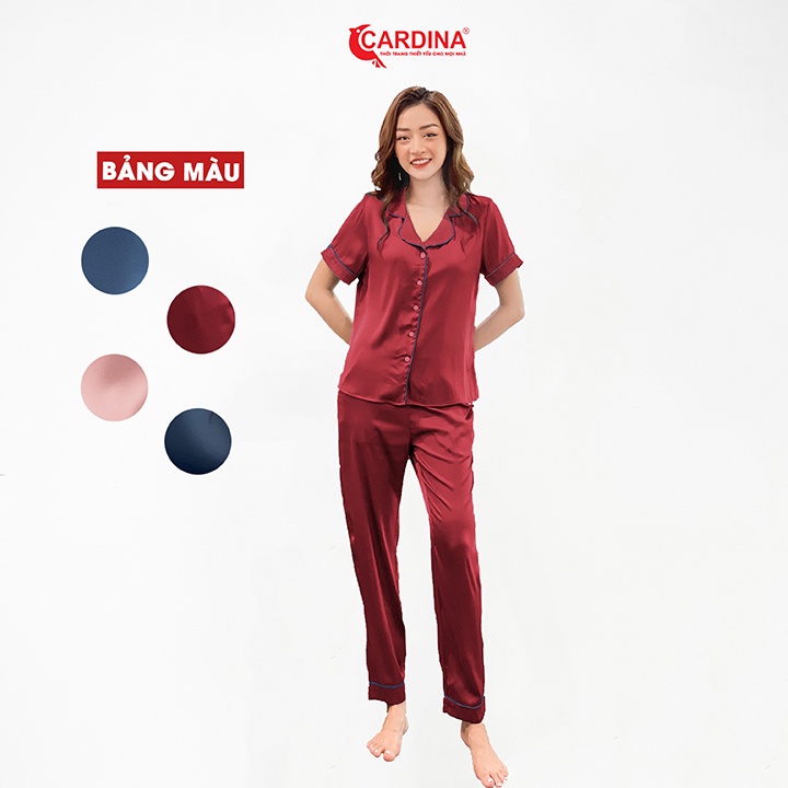 Đồ Bộ Nữ 𝐂𝐀𝐑𝐃𝐈𝐍𝐀 Pijama Chất Lụa Satin Nhật Cao Cấp Áo Cộc Tay Quần Dài Co Giãn Nhẹ 1Pi05