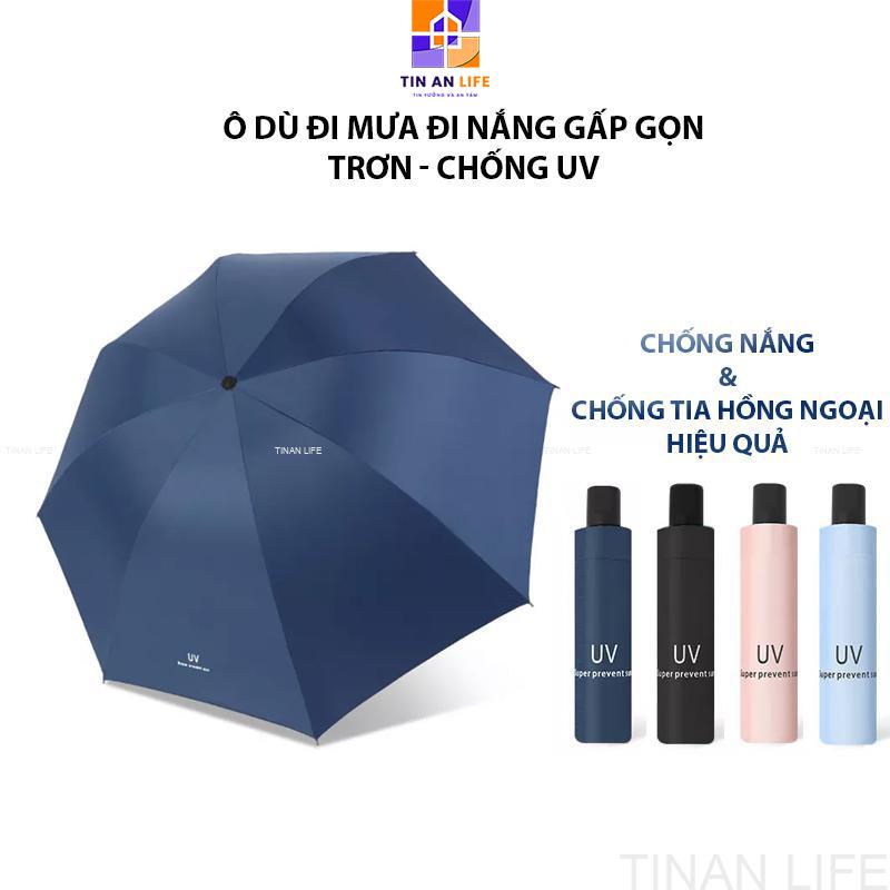Ô Dù Đi Mưa Đi Nắng Gấp Gọn, Họa Tiết Trơn UV, Chống Nắng