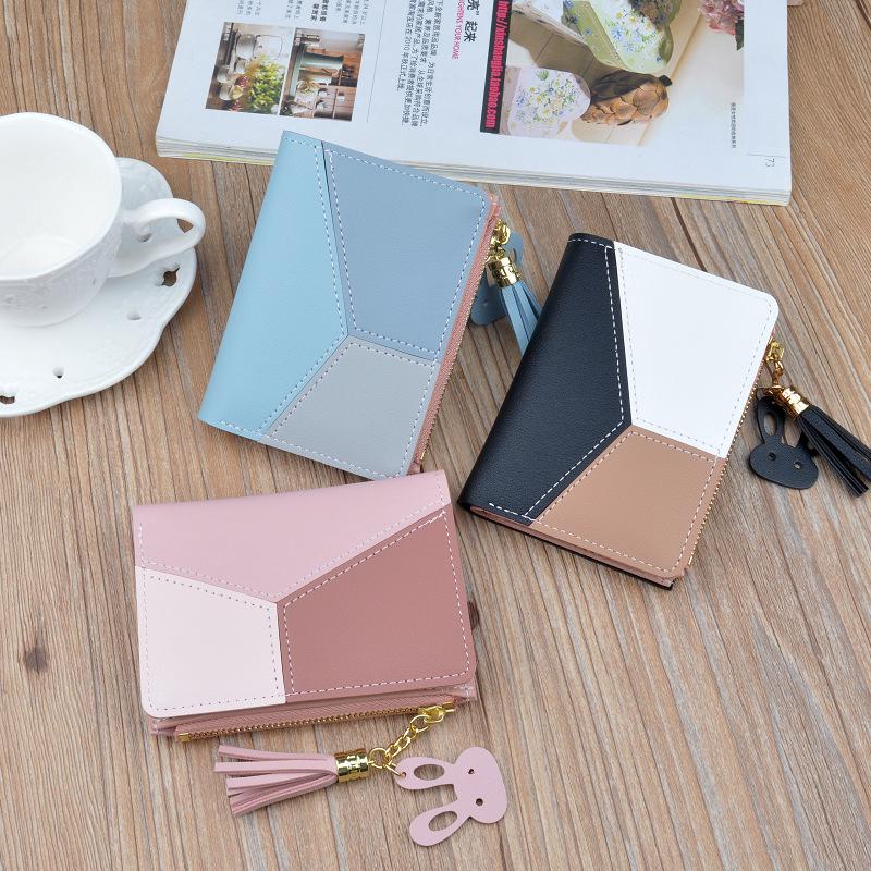New Wallet Short Women Short Cute 3 Colors Splice Simple Short Wallet Coin Zipper Short Purse