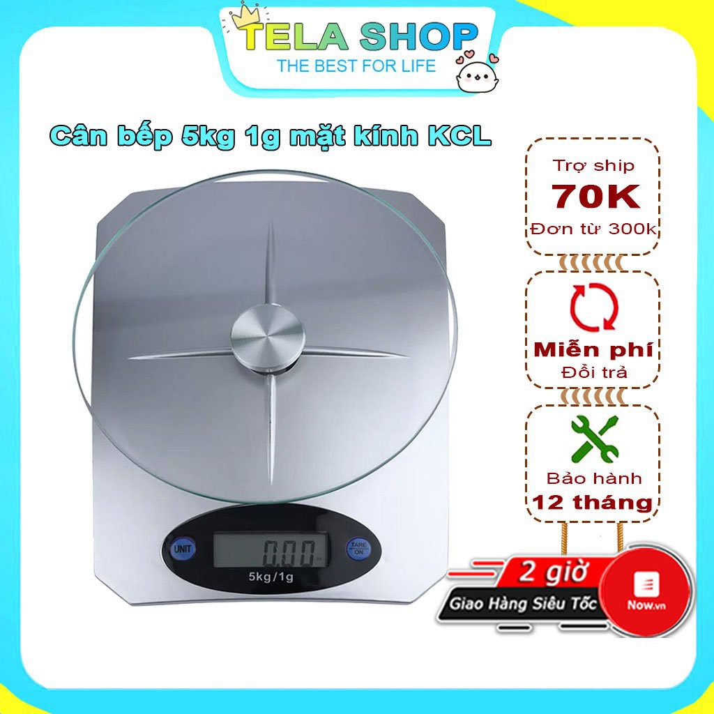 Cân Tiểu Ly Nhà Bếp 5kg 1g Mặt Kính Cường Lực Dễ Lau Chùi Tặng Kèm Pin Tela Shop
