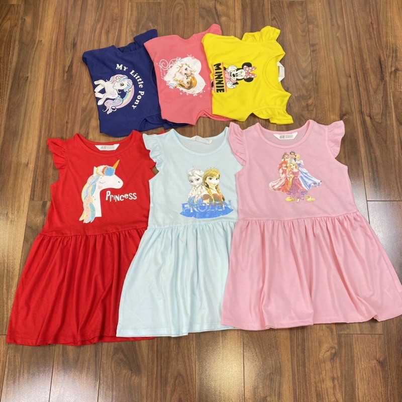 Váy Bé gái  Váy thun cotton cánh tiên 10-37kg in hình Pony Elsa Minnie hàng Xuất