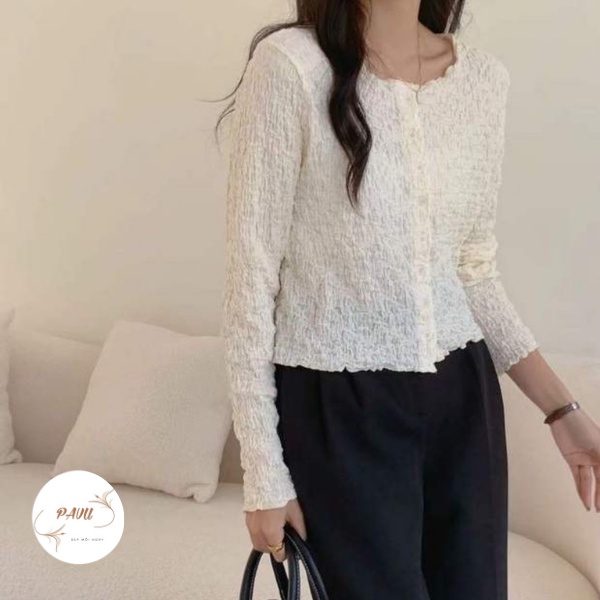 Áo cộc tay nữ phối cúc chất xốp nhăn, Áo thun nữ dáng ôm body tay ngắn chất co giãn cực mát,xinh xắn | BigBuy360 - bigbuy360.vn