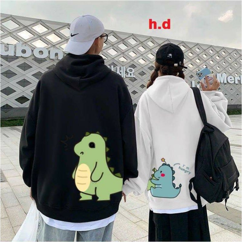 Áo hodie đôi nam nữ khủng long bụng vàng