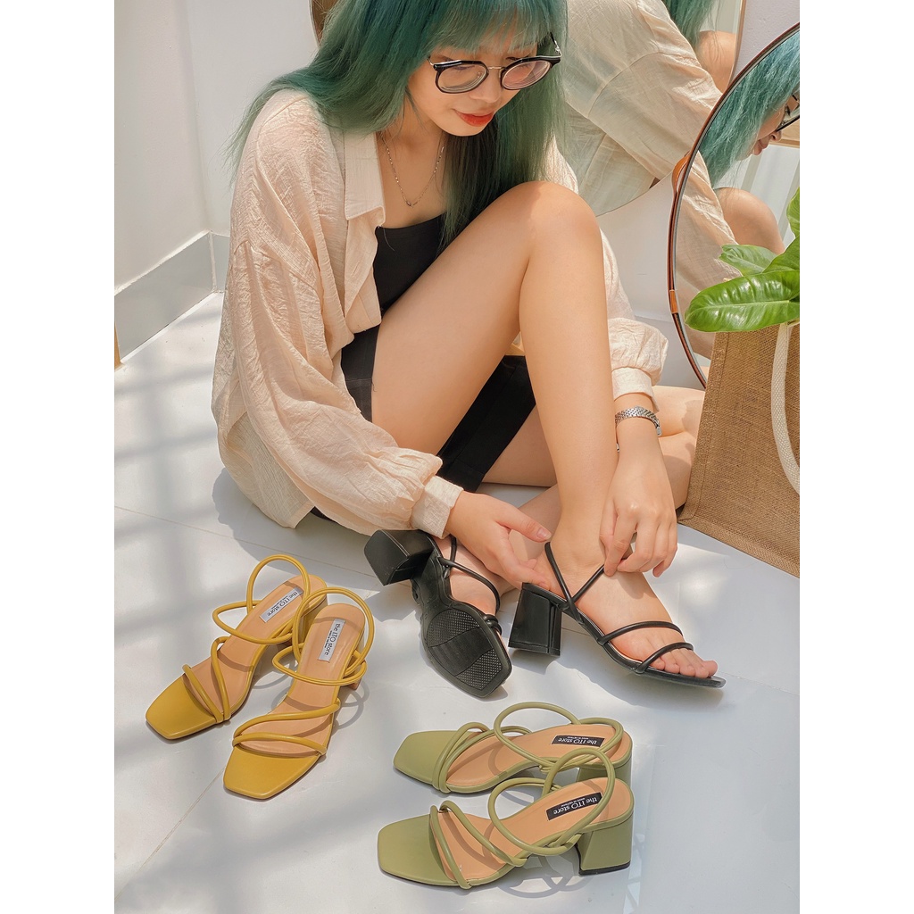 Giày sandal cao gót đế bằng 5 phân quai mảnh tròn mùa hè