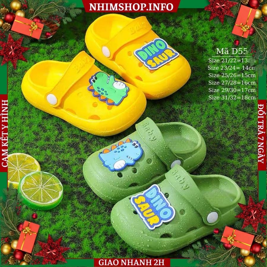 Dép sục cho bé BABYHATTIEU khủng long màu xanh nhựa dẻo êm chống trơn có quai hậu trẻ em 1, 2, 3, 4, 5 tuổi mùa hè D55