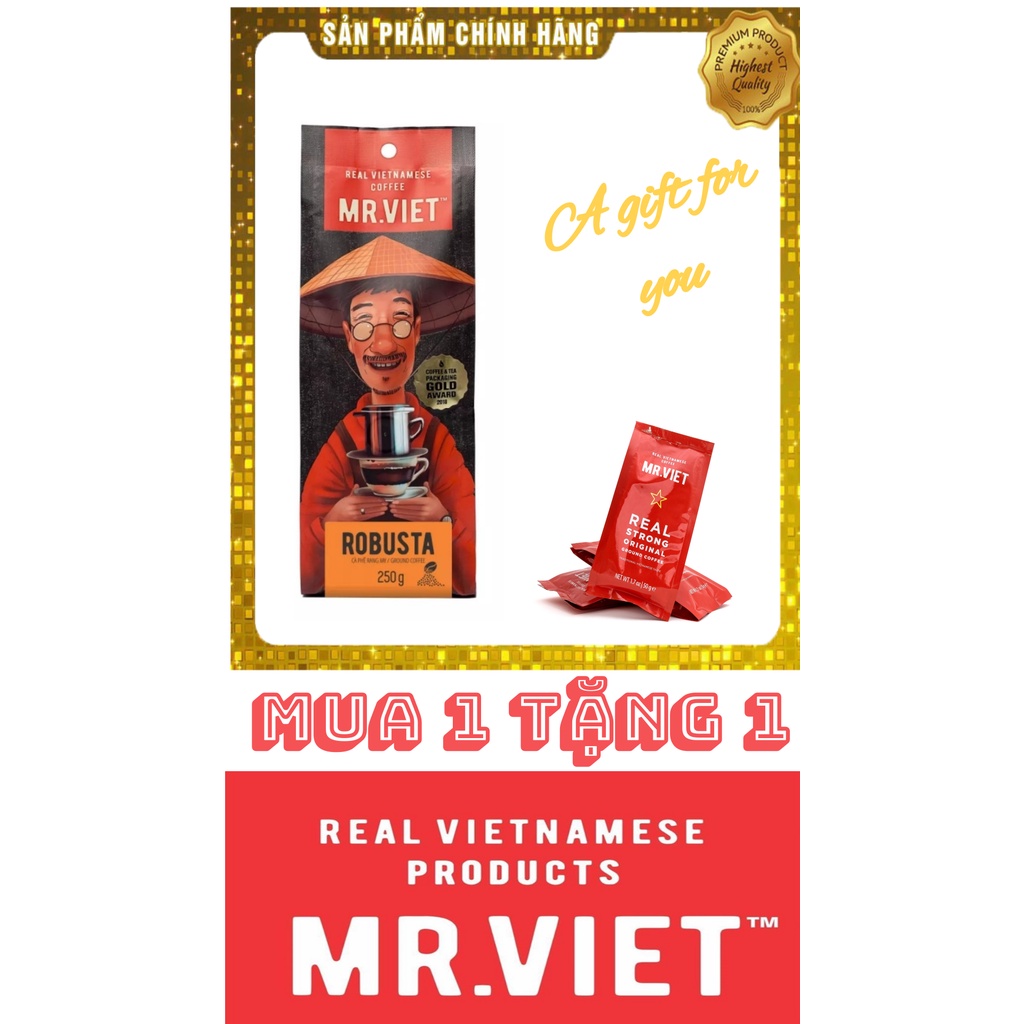 MR.VIET Robusta - Cà Phê Rang Xay Túi 250g (MR.VIET Robusta - Ground Coffee 250g Bag)