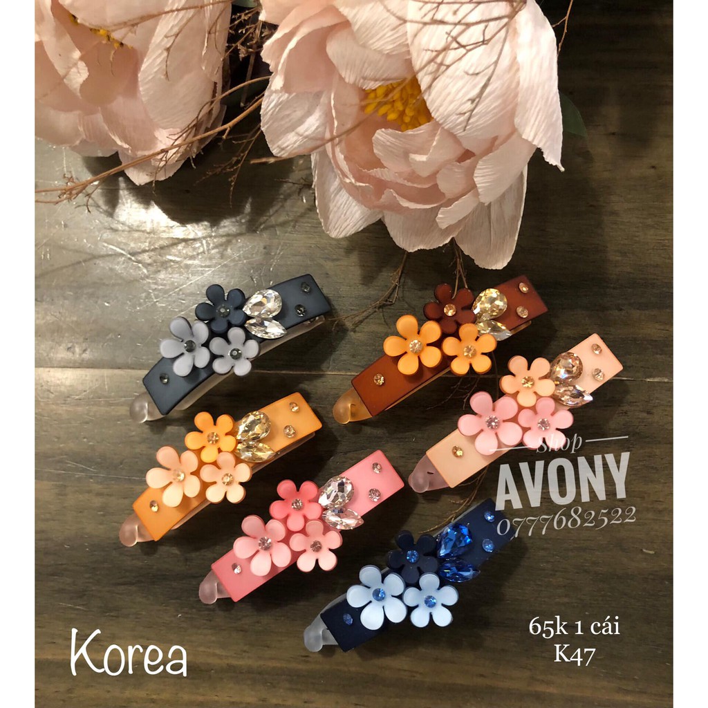 kẹp tóc ngang - kẹp chéo (nghoéo) đính hoa nổi Korea