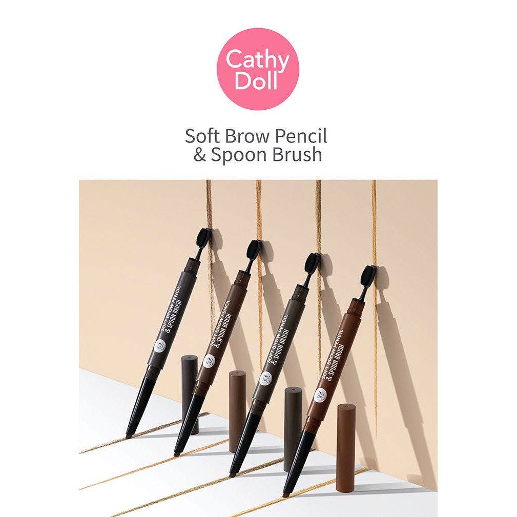 Bút kẻ chân mày Cathy Doll Soft Brow Pencil & Spoon Brush 0.28g Cathy Doll Soft Brow Pencil & Spoon Brush 0.28g