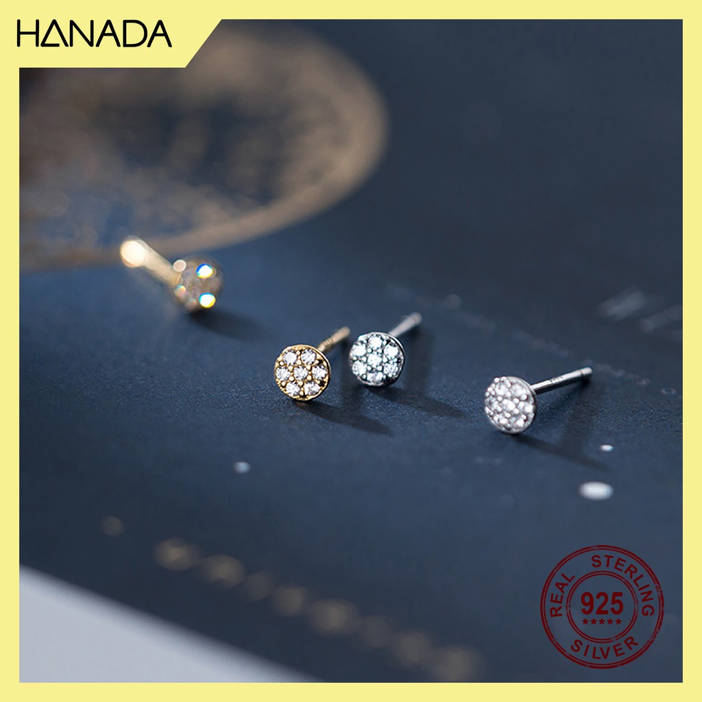 Bông Tai Bạc 925 Hanada N1234.E.2.B.140.0616 Tròn Đá Nhỏ 1 đôi B17