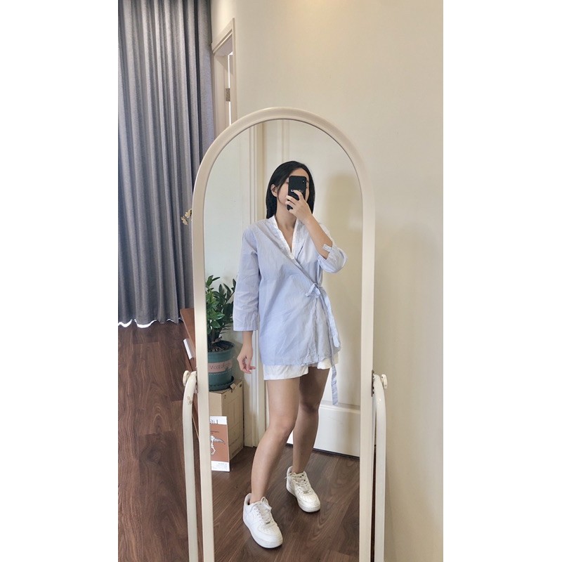 [pass] Áo sơ mi dáng kimono xanh baby blue freesize hàng xưởng VN may - Hàng made in Việt Nam VNXK thanh lý