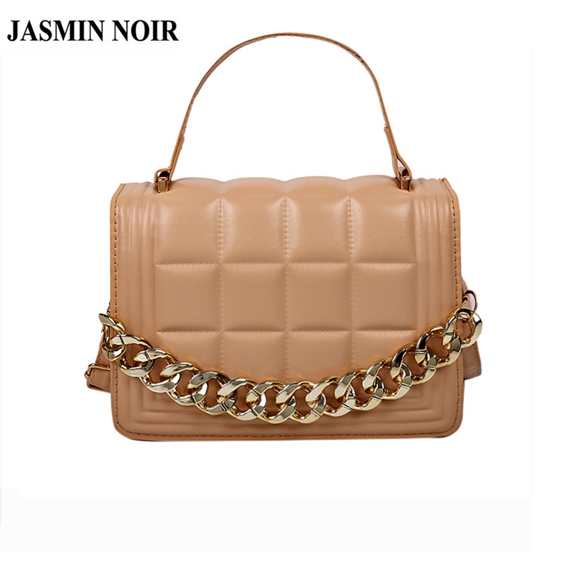 Túi xách JASMIN NOIR hình vuông họa tiết caro chần bông phối dây xích thời trang dành cho nữ