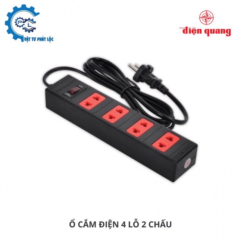 Ổ cắm Điện Quang 4 lỗ, 2 chấu, 1 công tắc dây 2m, 5m