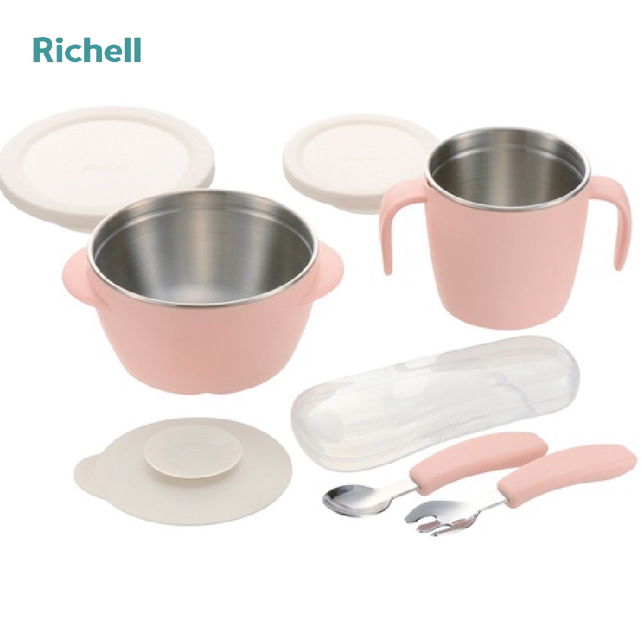[Chính hãng] Cốc Inox T.L.I Richell 2 tay cầm  3 màu xanh, hồng, trắng size L 20173, 20174, 20175