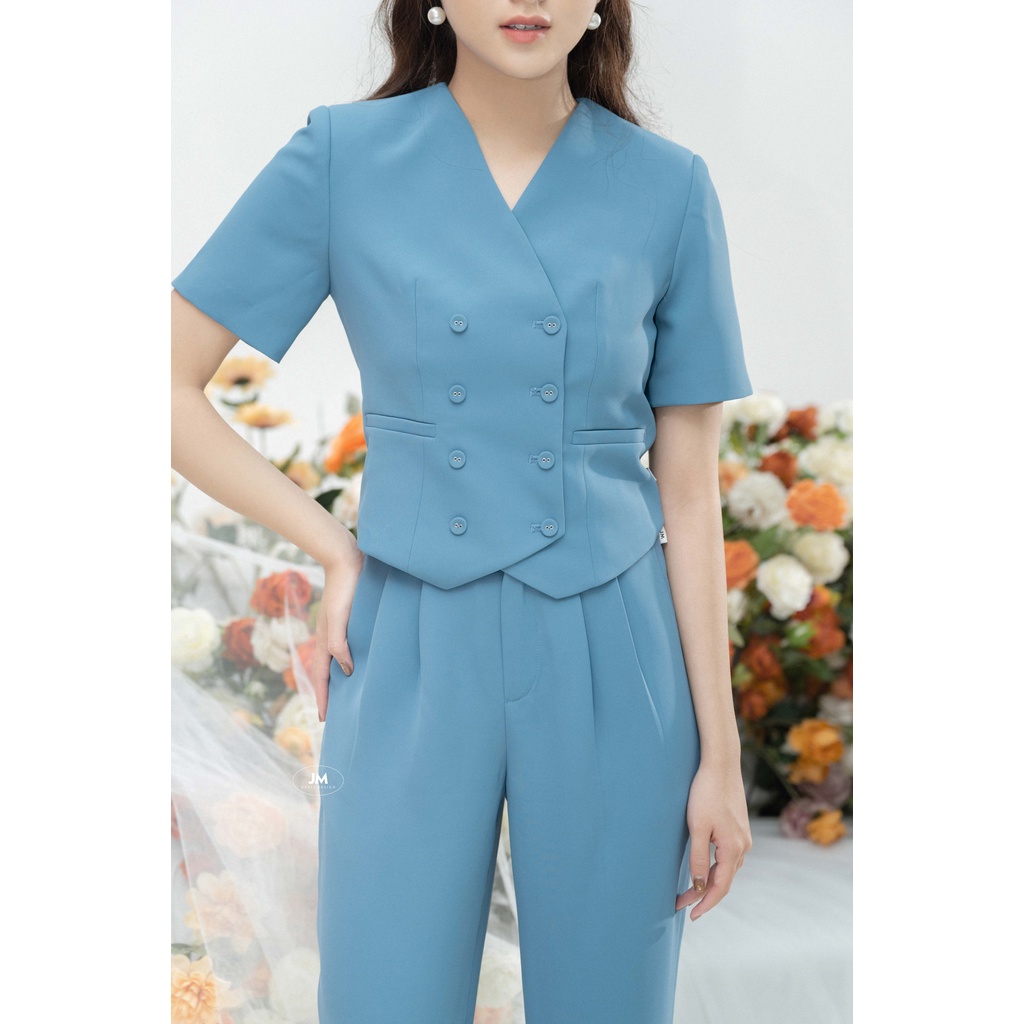 Áo Sơ Mi JM Cổ V Đan Hai Hàng Cúc 2T10.2201KT