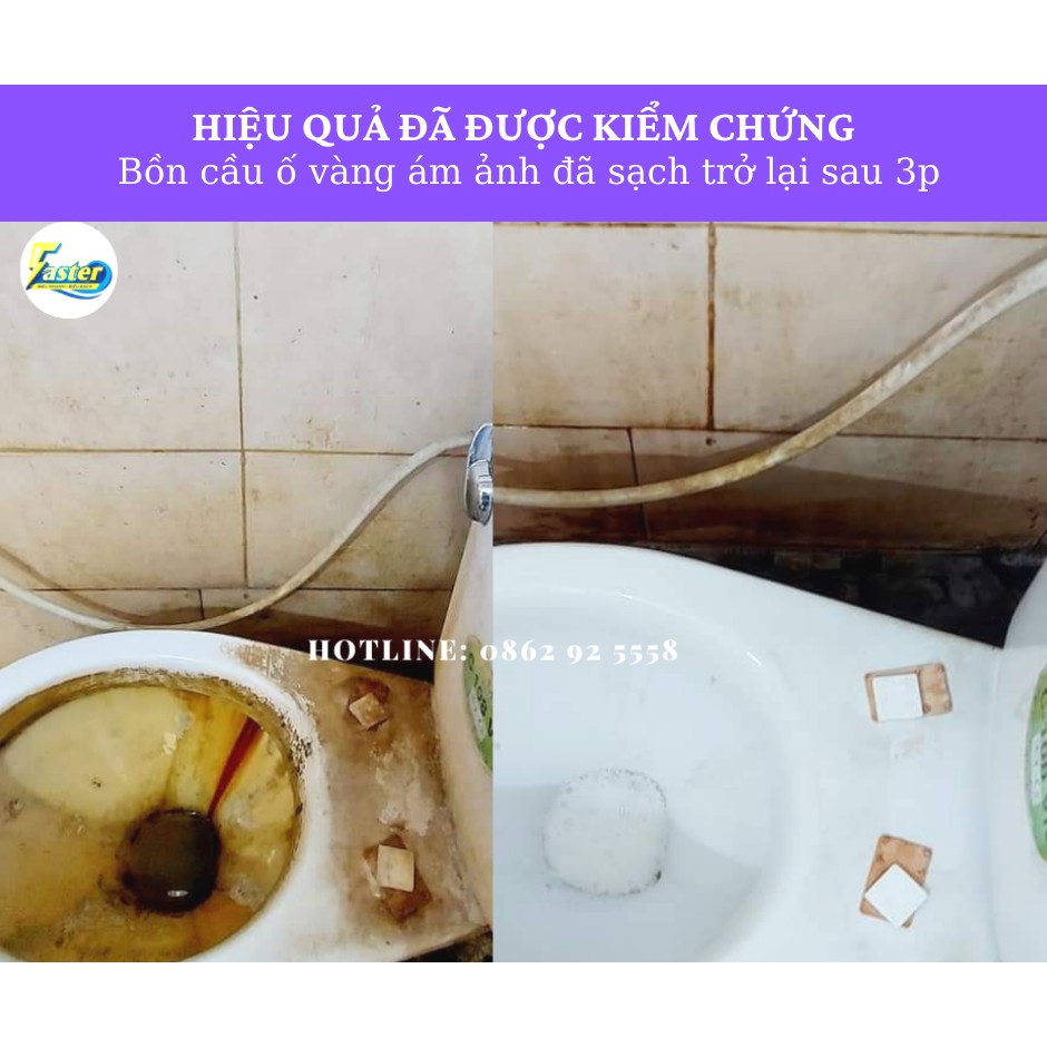 (RẺ HƠN 20K) Combo Nước Tẩy vòi sen nhà tắm, Tẩy Cặn Canxi Inox &amp; Tẩy Trắng Sứ, toilet,Tẩy Trắng Gạch Faster 500ml