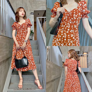 Organe flower dress - đầm hoa xẻ tà