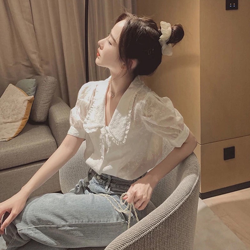 Áo Kiểu Tay Phồng Ngắn Cổ Búp Bê Màu Tím Ngọt Ngào Thời Trang Mùa Hè Cho Nữ
