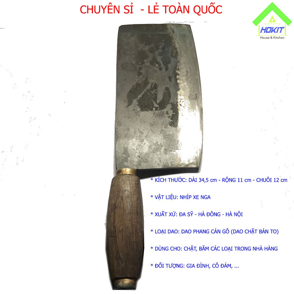 Dao Chặt Bản To - Dao phở cán gỗ làm từ nhíp xe Nga siêu bền- Chặt đầm tay chắc nịch nặng 700g - 900g