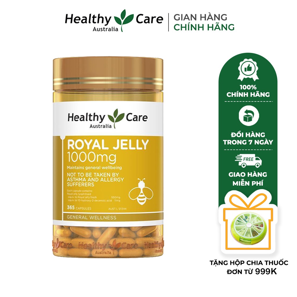 Combo 3 hộp Viên uống sữa ong chúa đẹp da làm chậm lão hóa Healthy Care Royal Jelly 365 viên