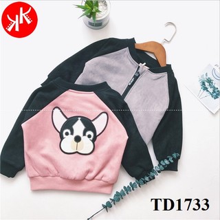 shop online Áo khoác bomber thu đông bé trai bé gái lót nỉ mặt cún con màu hồng màu xám cho bé