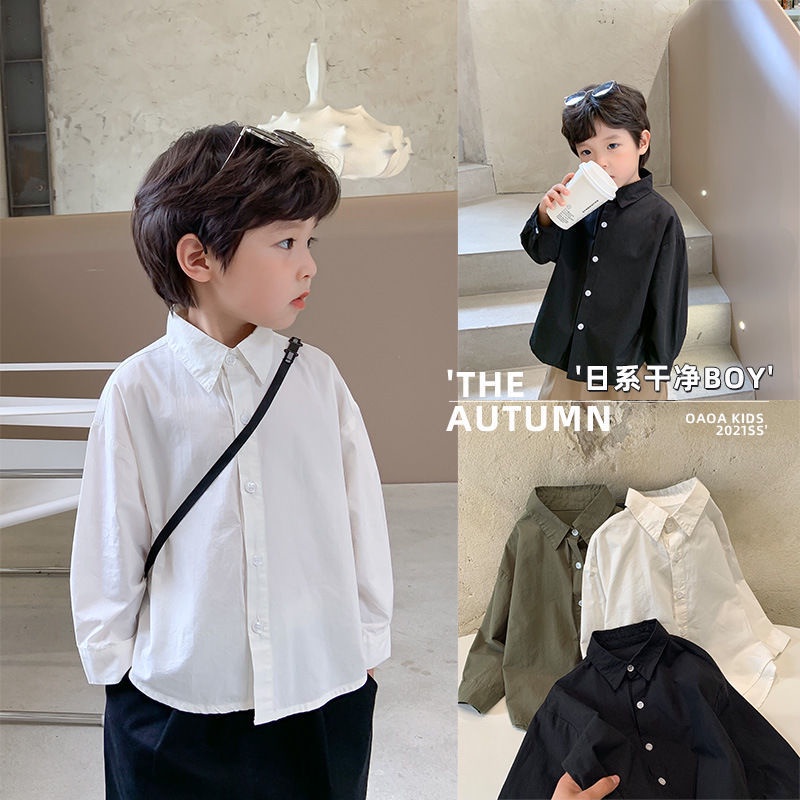 Áo Sơ Mi Tay Ngắn Dáng Rộng Màu Trơn Thời Trang Mùa Hè Hàn Quốc Cho Bé Trai
