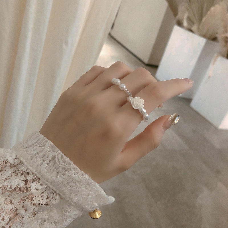 Bộ 2 nhẫn nhựa acrylic đính ngọc trai nhân tạo xinh xắn cho nữ