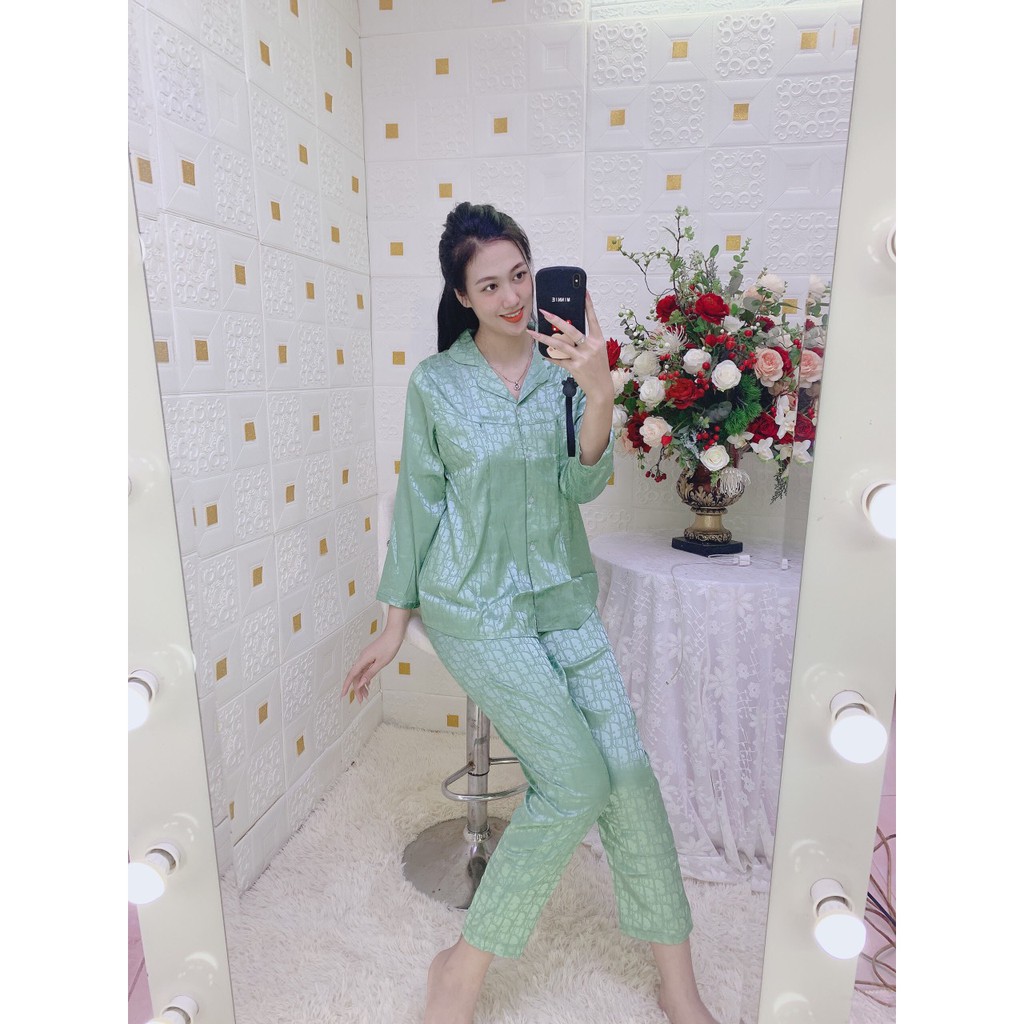 Bộ Pijama Bầu và Sau Sinh lụa gấm mặc bầu và sau sinh có khóa cho con bú BD933