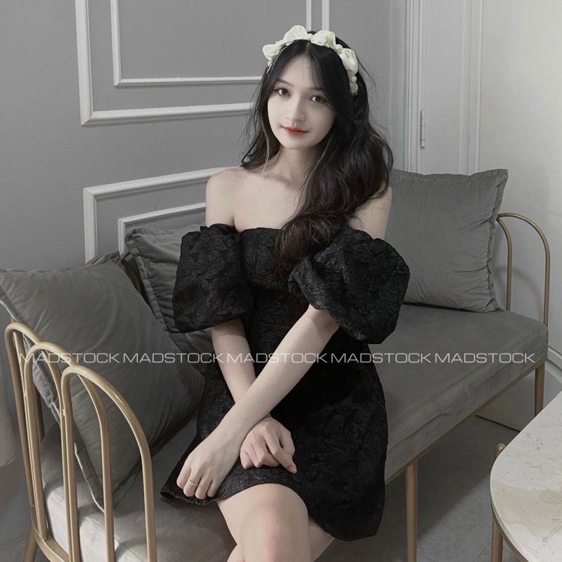 Váy-đầm cúp ngực *ayata* vải gấm hoa dày dặn tay bồng