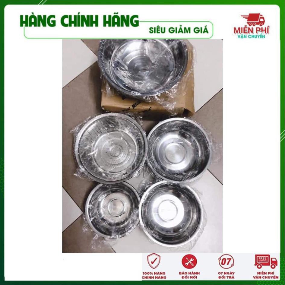 Bộ Thau Inox 5 Món [Rổ Inox] Đồ Gia Dụng