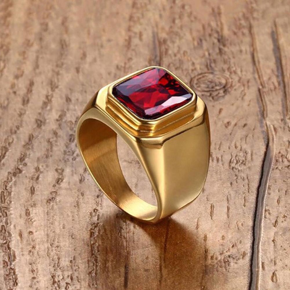 Nhẫn thép titan mạ vàng 18K đính đá Ruby Sapphire pha lê đơn giản thời trang cho ...