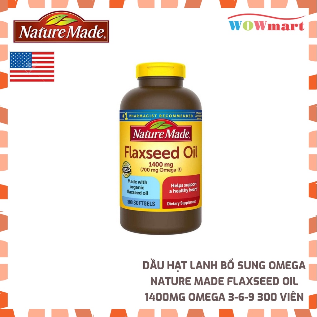 Dầu hạt lanh bổ sung Omega Nature Made Flaxseed Oil 1400mg Omega 3-6-9 300 viên