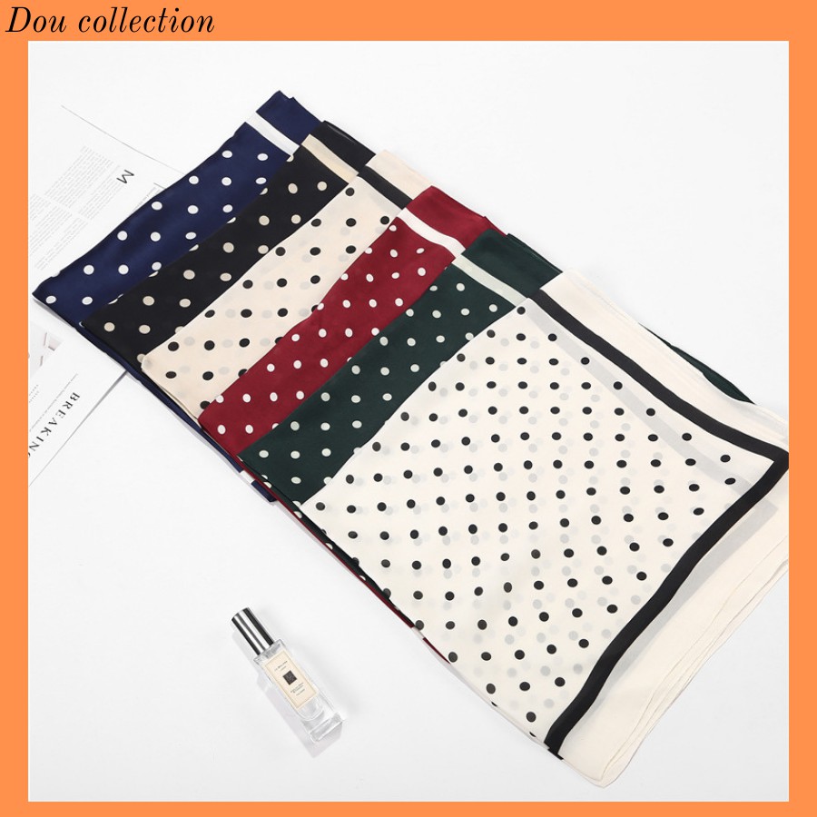 Khăn Lụa Vuông, Khăn Turban Họa Tiết Chấm Bi Màu Đỏ - Chất Liệu Chiffon - 70x70cm - Mã KL025