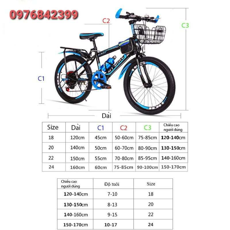 Xe đạp địa hình 24 inch dành cho bé cấp 2 cao trên 1m40-1m60