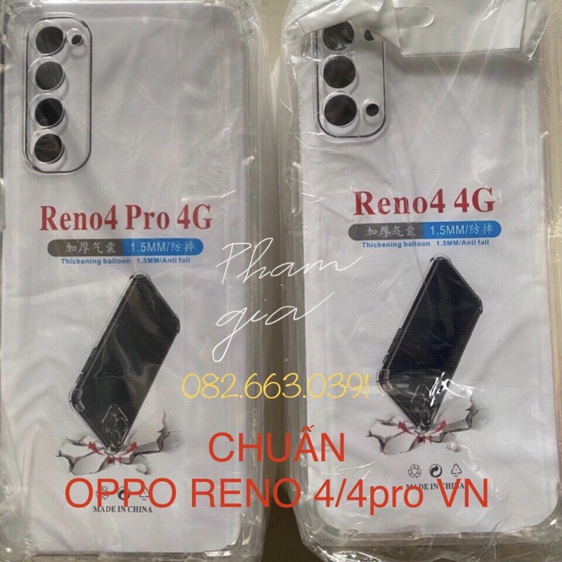 Ốp lưng Oppo Reno 4/Reno 4 5G loại chống sốc, loại dẻo trong suốt bền đẹp