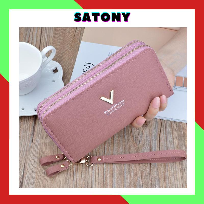 Ví dài nữ cầm tay chữ V 2 ngăn lớn đựng điện thoại sang trọng đẹp cao cấp giá rẻ SATONY VDCT20
