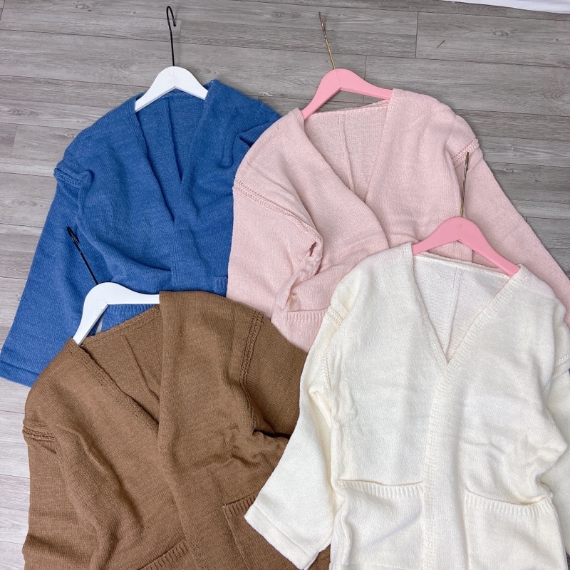 Áo Cardigan Trơn 2 Túi Không Cúc Áo Khoác Len Màu Trơn Hàn Quốc
