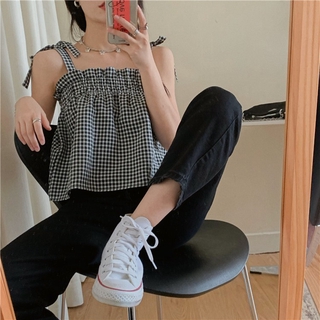 Cocorygirl Áo Hai Dây Caro Phong Cách Cổ Điển Thời Trang Mùa Hè