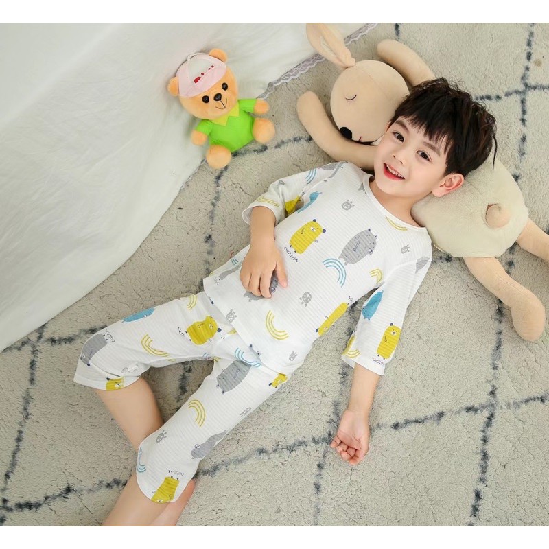 Bộ Lửng Cotton Sợi Tre, Đồ Bộ Mặc Ngủ Điều Hoà,Bộ Mặc Nhà , Đồ Bộ Cho Bé Trai Size 90-140